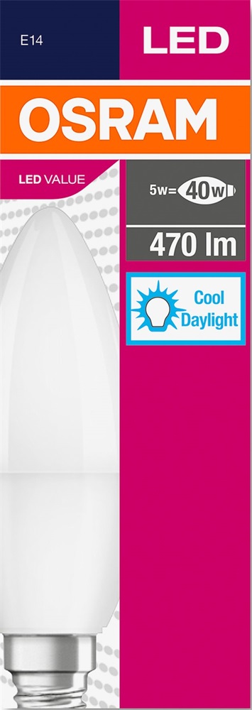 Osram Value opál búra/5,5W/470lm/6500K/E14 LED gyertya izzó
