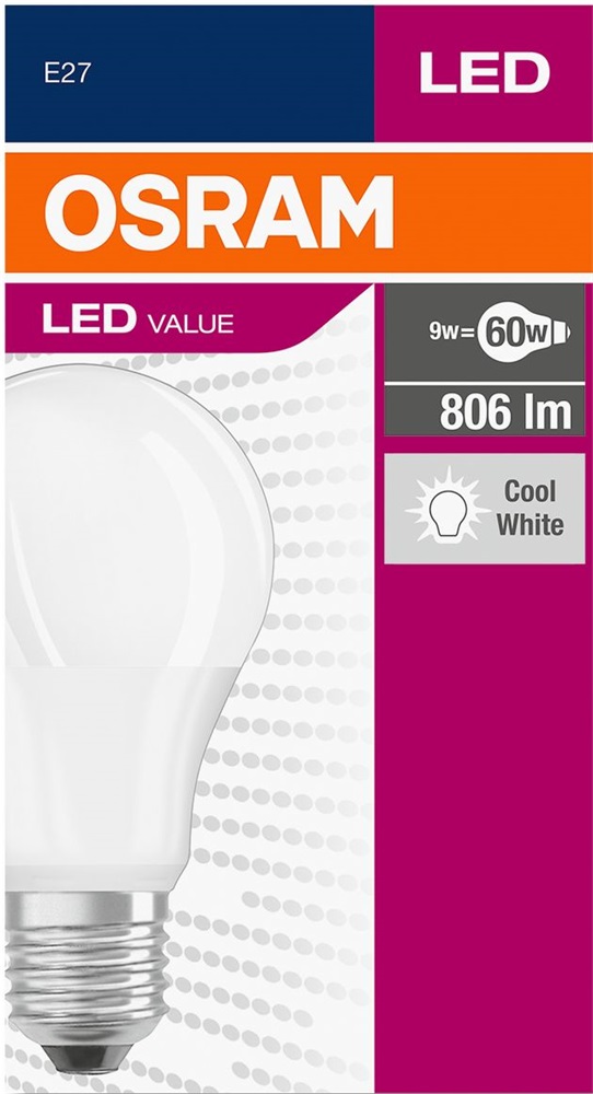 Osram Value opál búra/8,5W/806lm/6500K/E27 LED körte izzó
