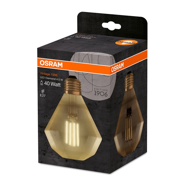 Osram Vintage LED gyémánt forma/átlátszó üveg búra/4,5W/470lm/2500K/E27 LED gyémánt forma izzó