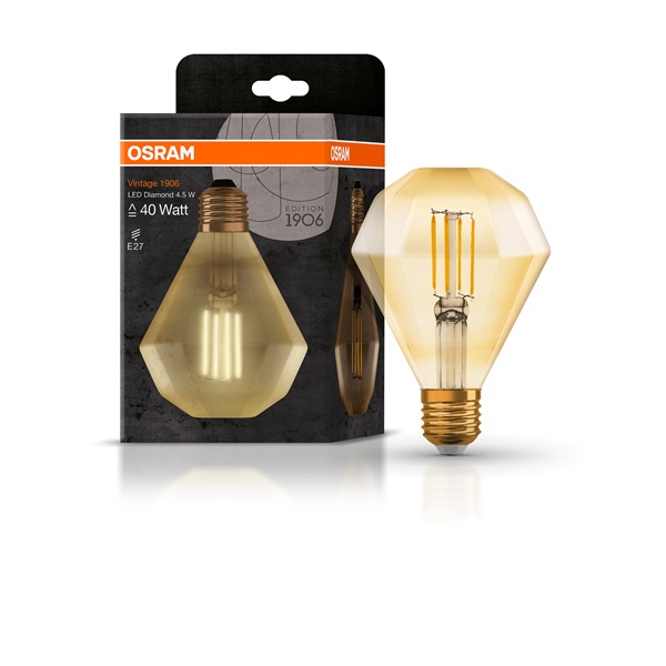 Osram Vintage LED gyémánt forma/átlátszó üveg búra/4,5W/470lm/2500K/E27 LED gyémánt forma izzó