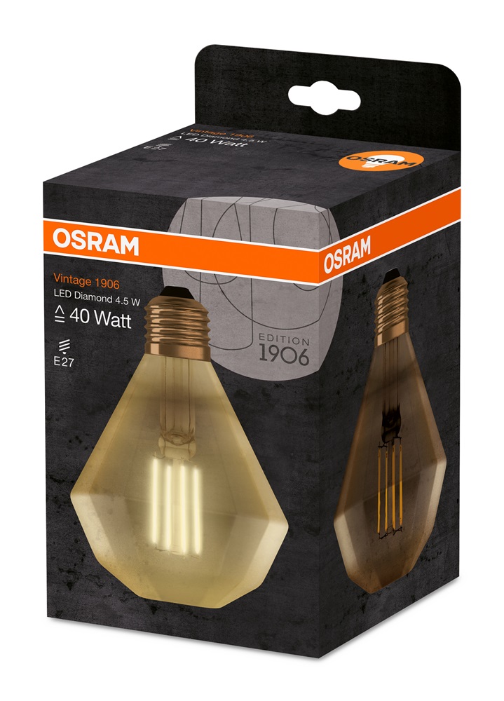 Osram Vintage LED gyémánt forma/átlátszó üveg búra/4,5W/470lm/2500K/E27 LED gyémánt forma izzó