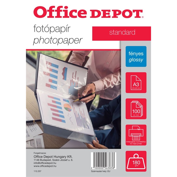 Office Depot Standard A3 180g fényes 100db fotópapír