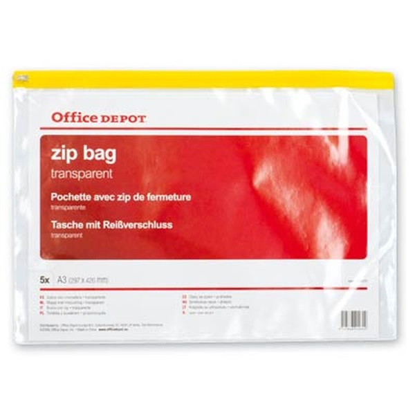 Office Depot A3 5db/cs áttetsző cipzáras tasak