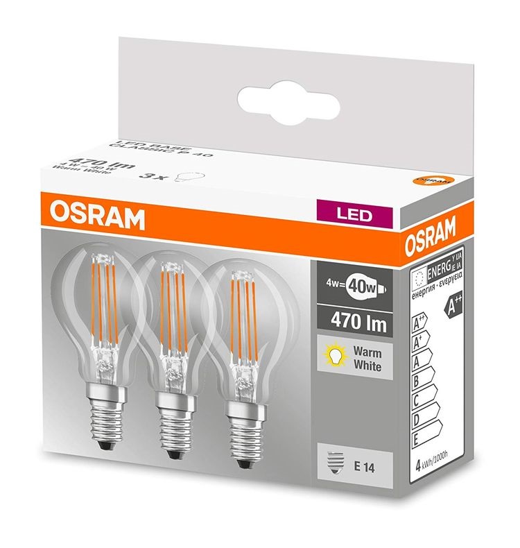 Osram Base átlátszó üveg búra/4W/470lm/2700K/E14 LED kisgömb izzó 3 db
