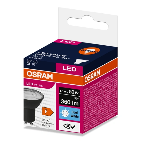 Osram LED VALUE PAR16 BLACK 50 4,5 W/4000 K GU10 LED fényforrás