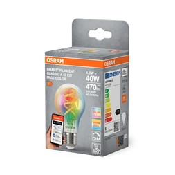 Osram SMART+ MATTER A60 filament RGBW, H40W.állíth.színhőm.4, 8W, E27 fényforrás