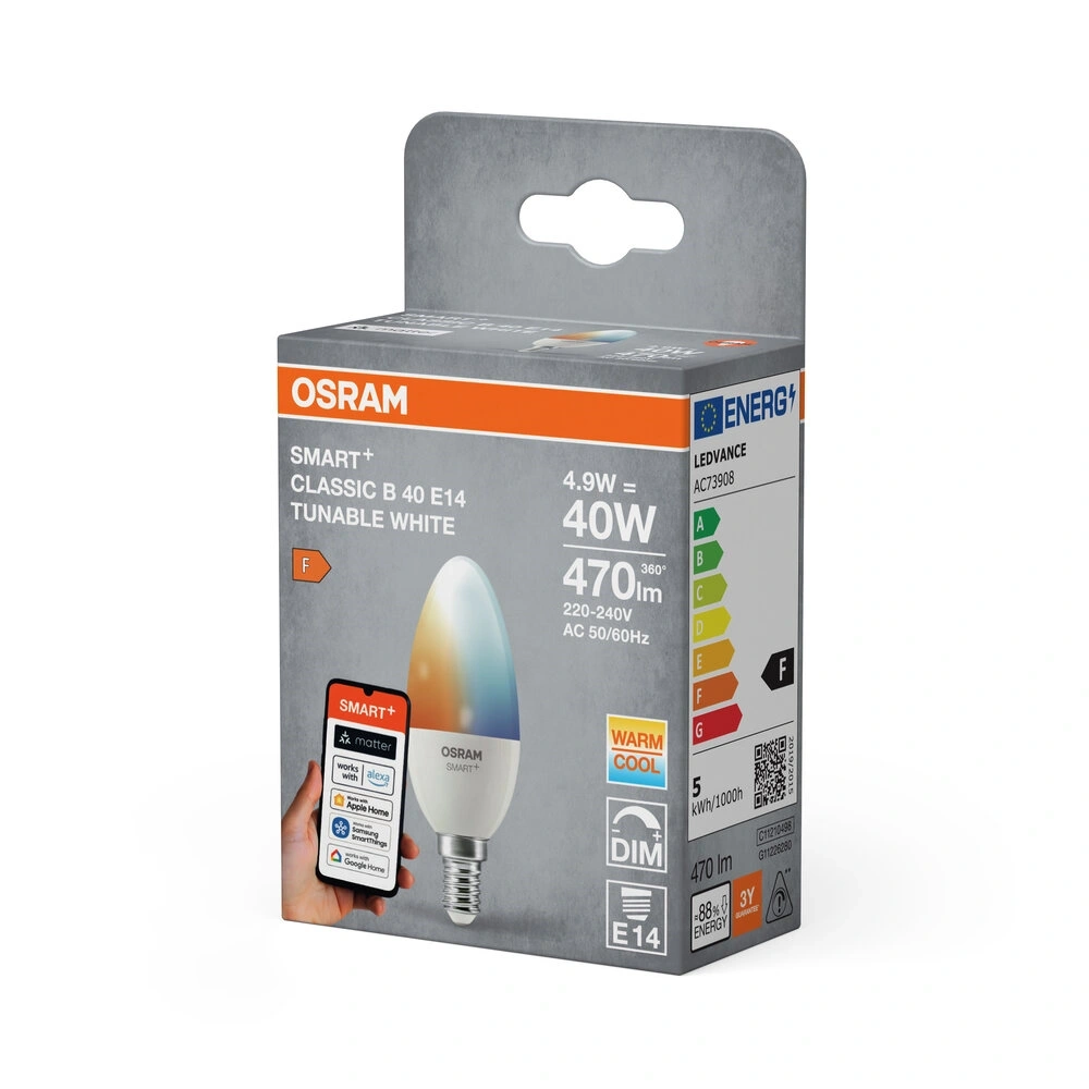 Osram SMART+ MATTER B40 gyertya, állíth.színhőm, 2700K,matt, E14 fényforrás
