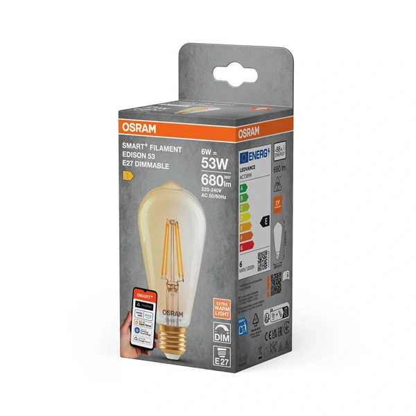 Osram SMART+ MATTER Classic Edison ST64 H53W, dimm, 6W, 2400K, E27 fényforrás