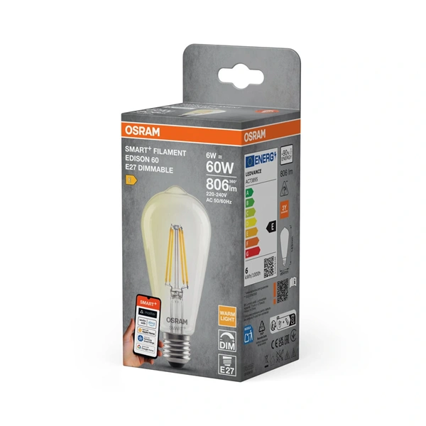 Osram SMART+ MATTER Classic Edison filament ST64, H60W.dimm. 6W, 2700K, E27 fényforrás