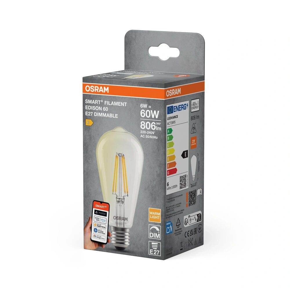 Osram SMART+ MATTER Classic Edison filament ST64, H60W.dimm. 6W, 2700K, E27 fényforrás