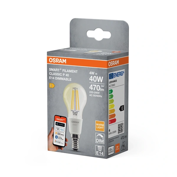 Osram SMART+ MATTER P45 filament, H40W.dimm.,4W,2700K, E14 fényforrás