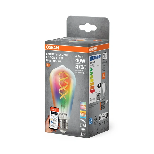 Osram SMART+ MATTER ST64 filament RGBW, H40W, állíth.színhőm.4, 8W, E27 fényforrás