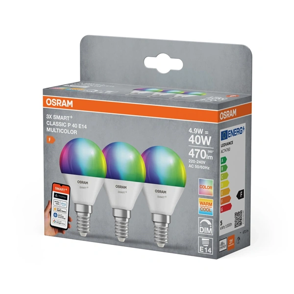 Osram SMART+ MATTER mini globe RGBW, állíth.színhőm.4,9W E14 3DB fényforrás
