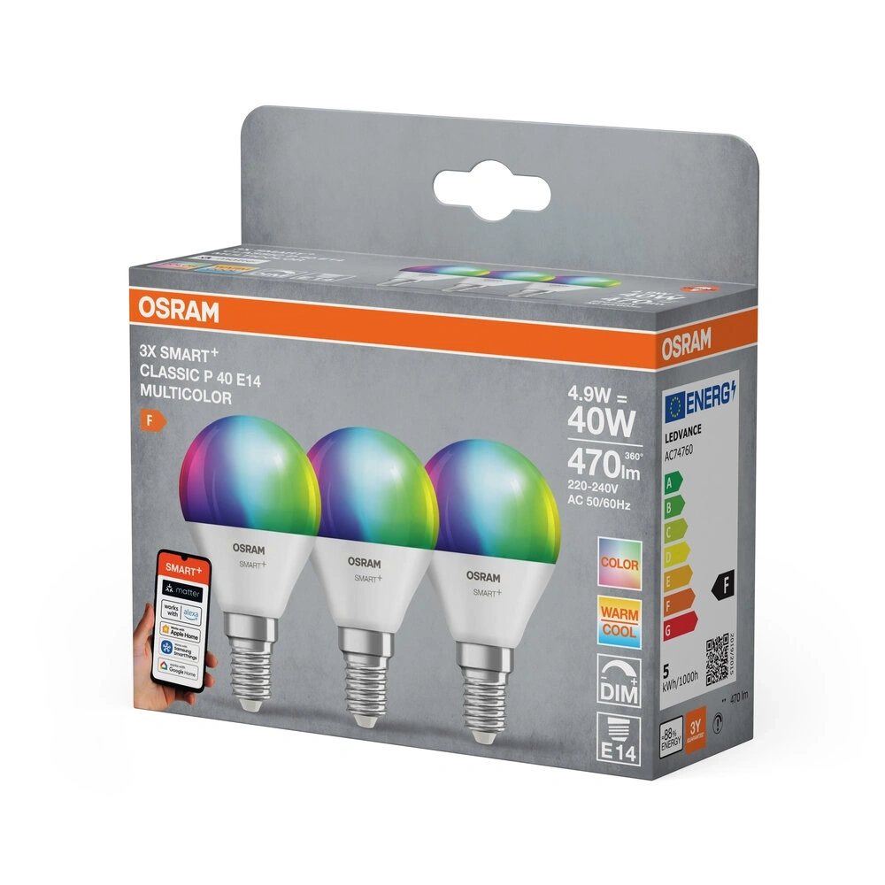 Osram SMART+ MATTER mini globe RGBW, állíth.színhőm.4,9W E14 3DB fényforrás