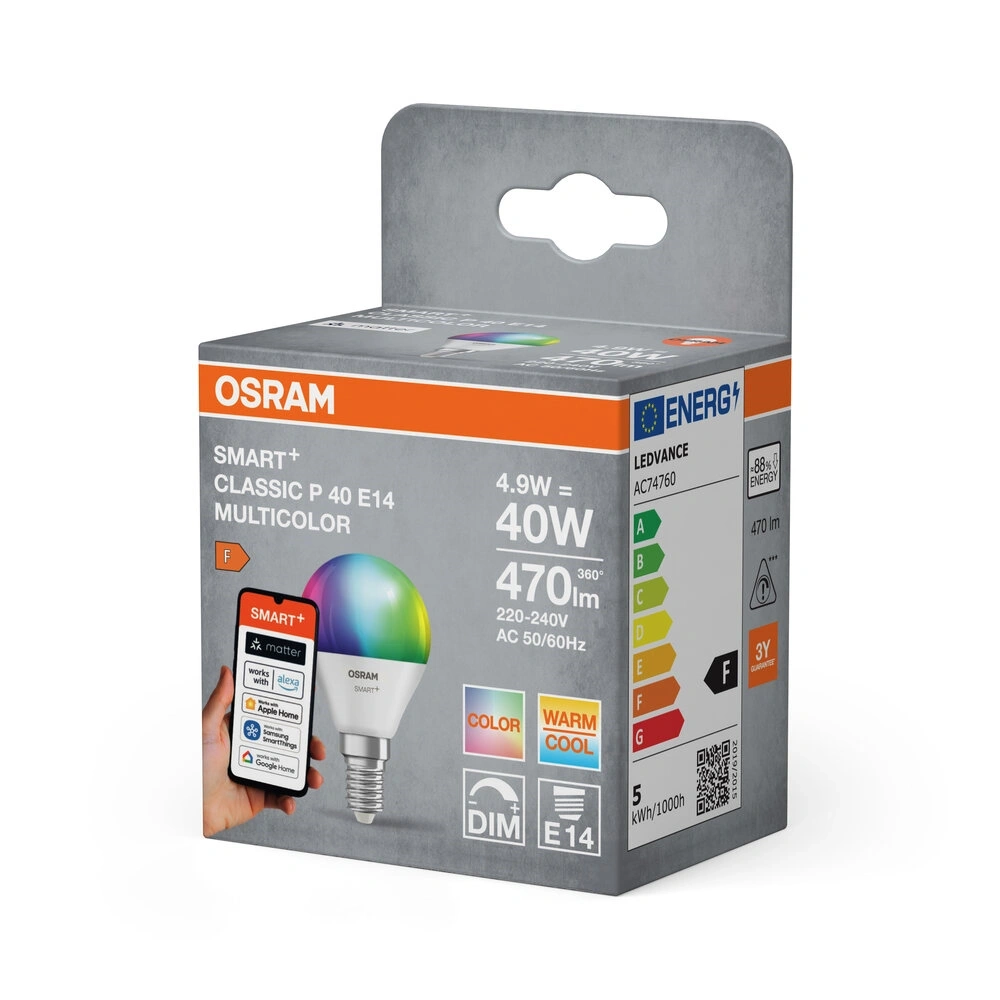 Osram SMART+ MATTER mini globe RGBW, állíth.színhőm. matt, 4,9W E14 fényforrás