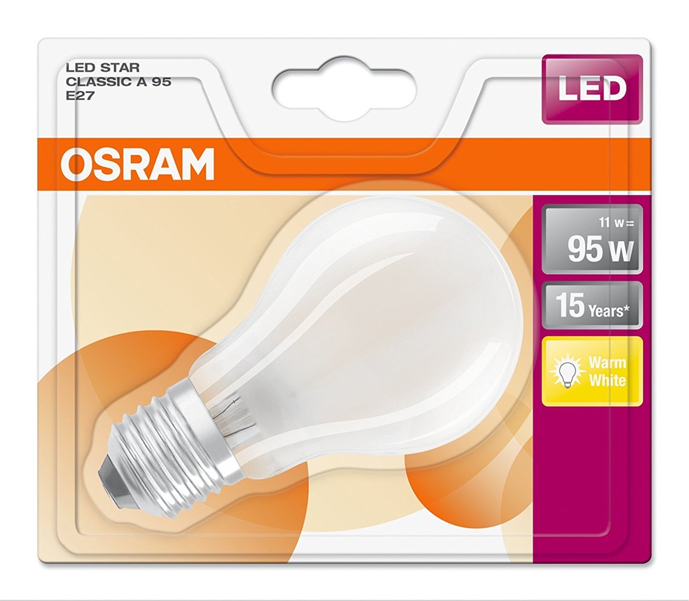 Osram Star opál üveg búra/11W/1521lm/2700K/E27 LED körte izzó