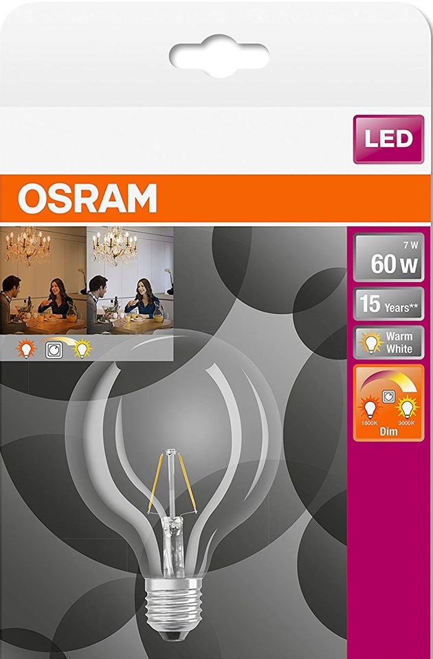 Osram Star+ GLOWdim átlátszó üveg búra/7W/806lm/2700K/E27 LED gömb izzó