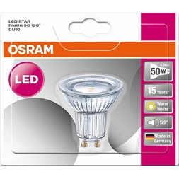 Osram Star PAR16 üveg ház/4,3W/350lm/2700K/GU10/230V/120fok/81lm/W LED spot izzó