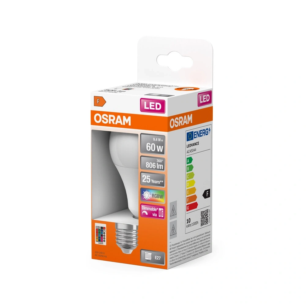 Osram Star+ RGBW/matt búra/9W/806lm/2700K/E27 távirányítható LED körte fényforrás
