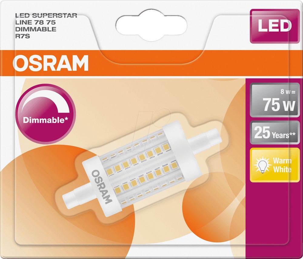 Osram Superstar műanyag búra/8,5W/1055lm/2700K/R7s dimmelhető LED ceruza izzó