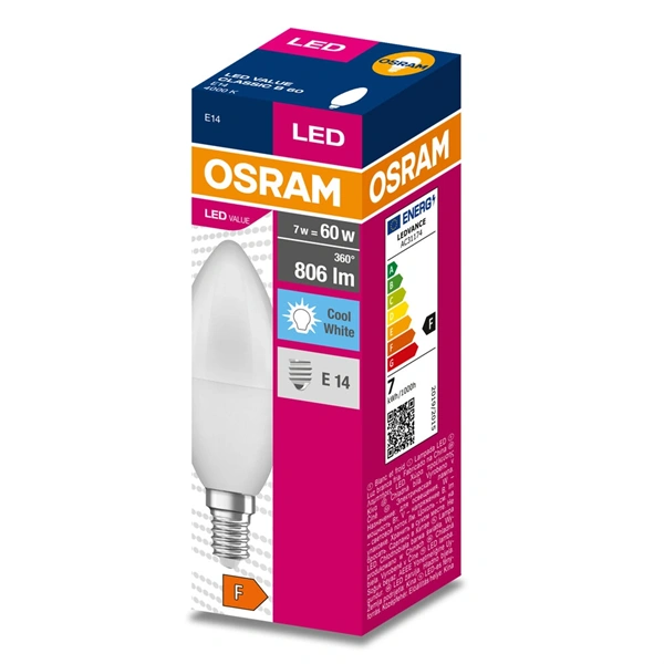 Osram VALUE CLB60 7W/840 4000k opál E14 gyertya fényforrás