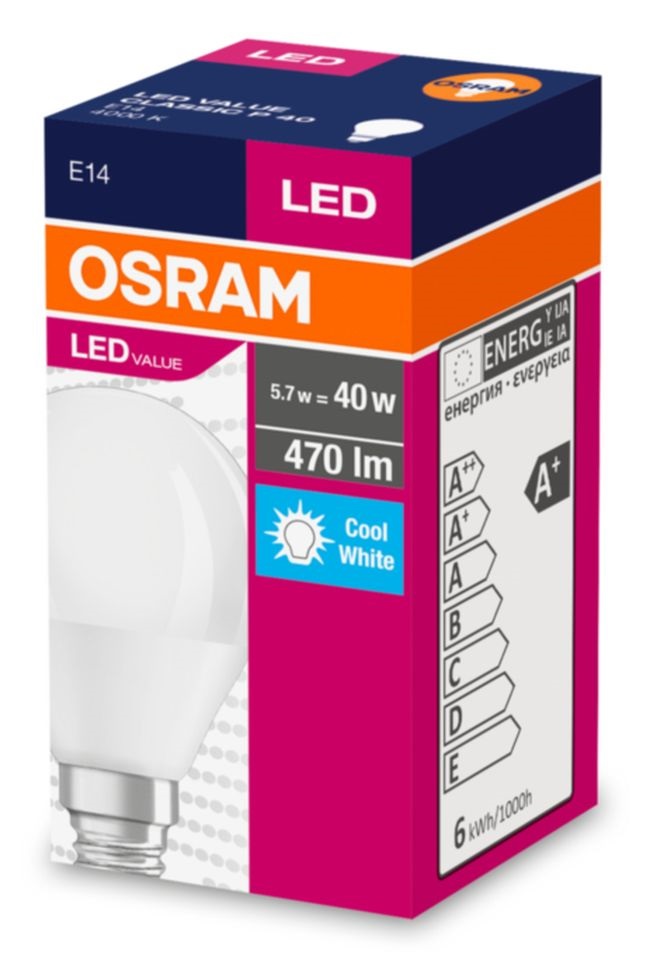 Osram Value opál búra/5,5W/470lm/4000K/E14 LED kisgömb izzó