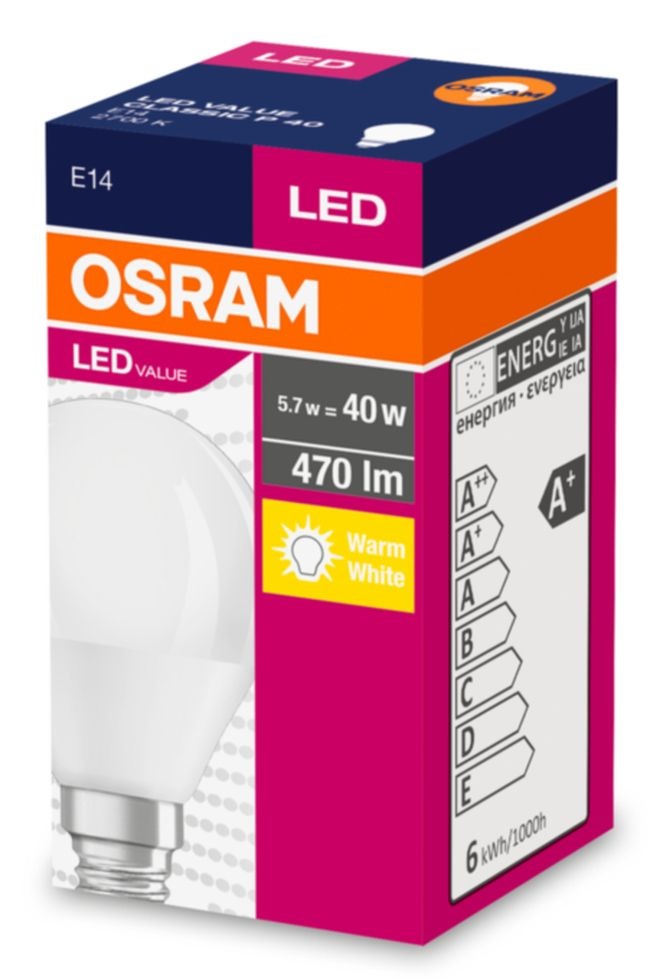 Osram Value opál meleg fehér/5W/470lm/2700K/E14 LED kisgömb izzó