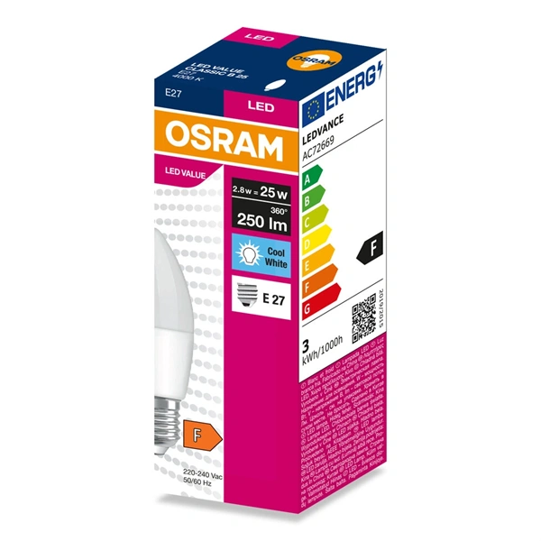 Osram Value B25 2,8W/840 E27 LED fényforrás