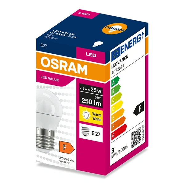 Osram Value P25 2,5W/827 E27 LED fényforrás