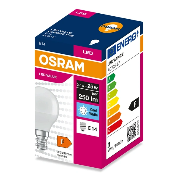 Osram Value P25 2,5W/840 E14 LED fényforrás