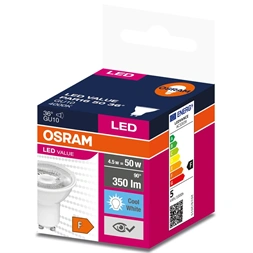 Osram Value PAR16 műanyag ház/5W/350lm/4000K/GU10/230V/36fok/70lm/W LED spot izzó