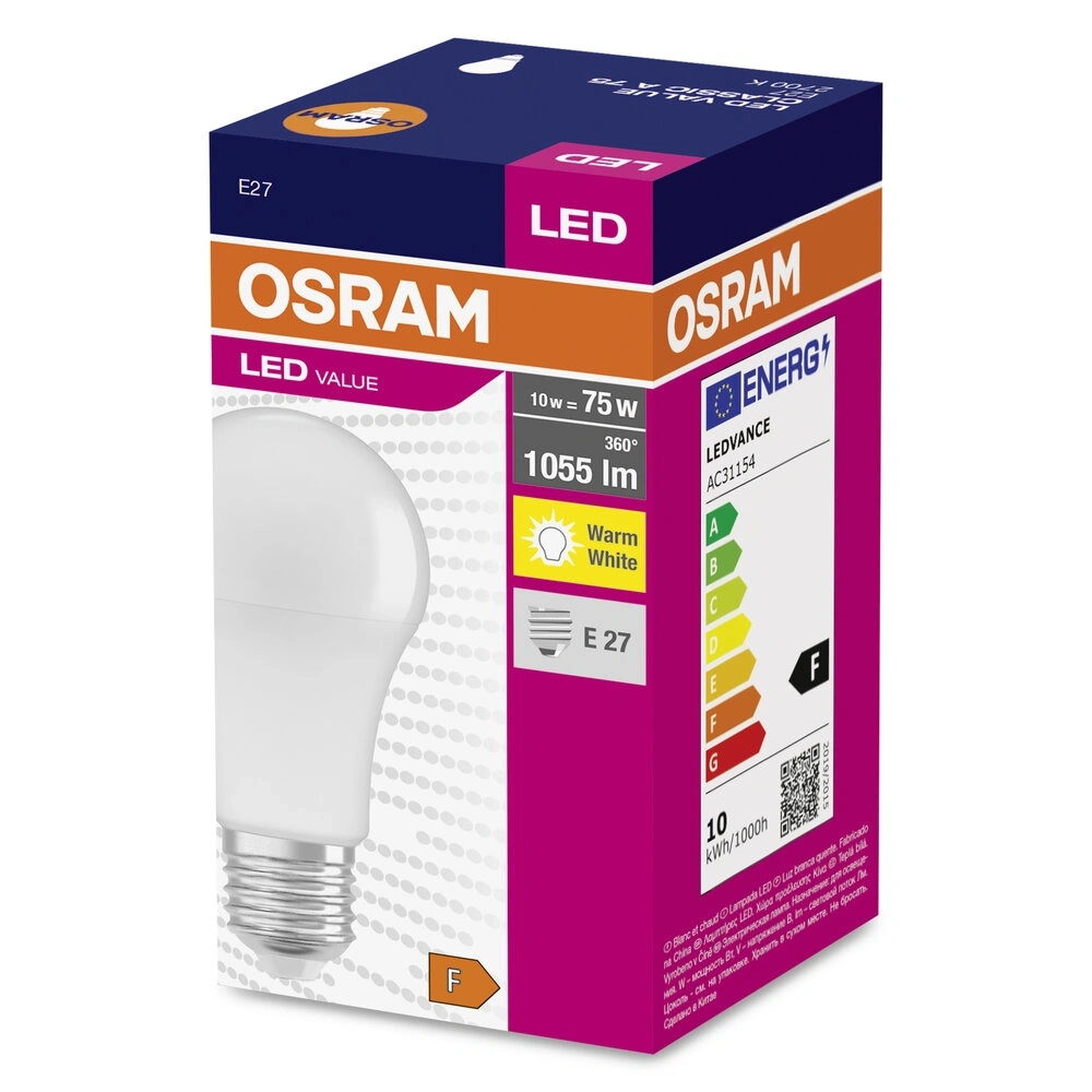 Osram Value opál búra/10W/827lm/2700K/E27 LED körte izzó