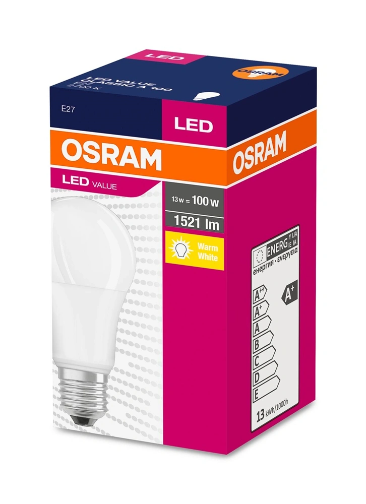 Osram Value opál búra/13W/827lm/2700K/E27 LED körte izzó