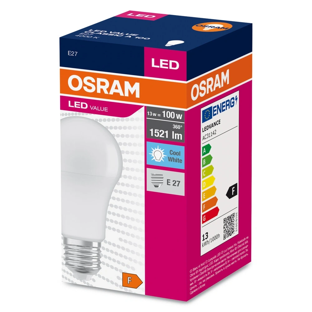 Osram Value opál búra/13W/840lm/4000K/E27 LED körte izzó