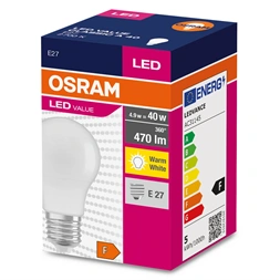 Osram Value opál búra/4,9W/827lm/2700K/E27 LED körte izzó
