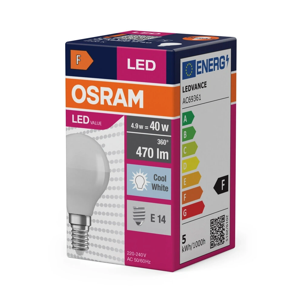Osram Value opál búra/4,9W/840lm/4000K/E14 LED kisgömb izzó