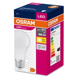 Osram Value opál búra/8,5W/827lm/2700K/E27 LED körte izzó