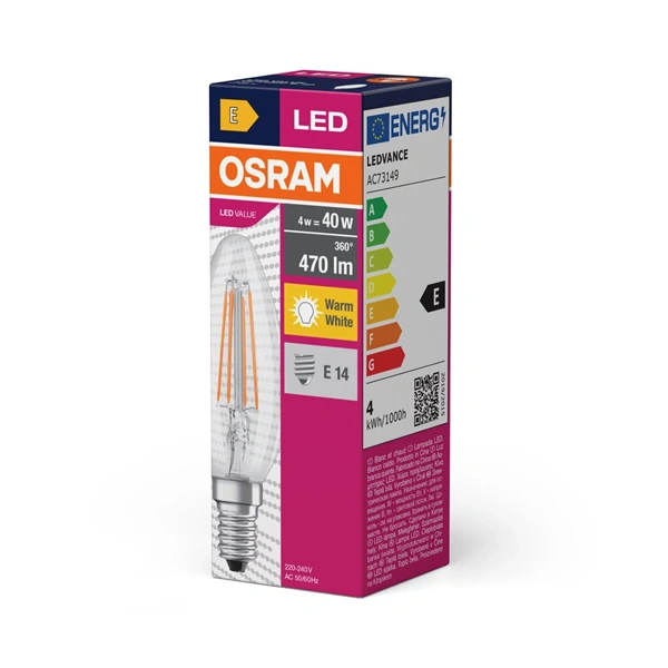 Osram filament B40 4W/827 E14  LED fényforrás
