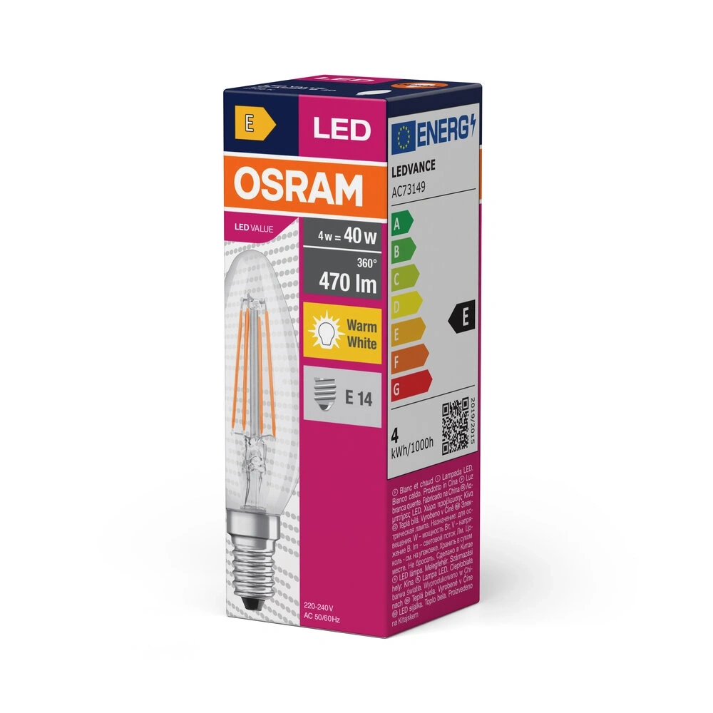 Osram filament B40 4W/827 E14  LED fényforrás