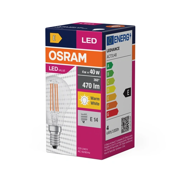 Osram filament P40 4W/827 E14  LED fényforrás