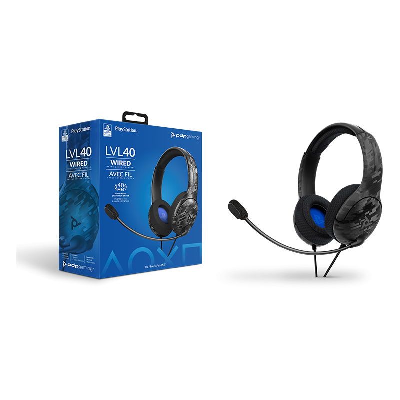 PDP LVL 40 PS5, PS4, PC Vezetékes Sztereó Fekete Camo headset