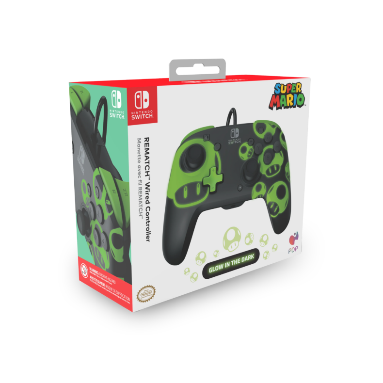 PDP 500-134-GID Rematch 1Up Glow In The Dark Nintendo Switch/OLED/Switch 2 vezetékes kontroller