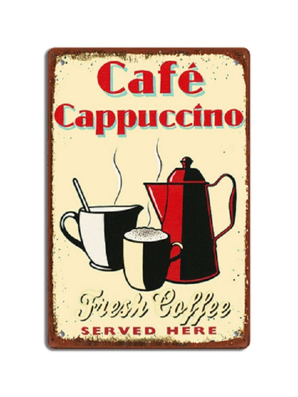 PF Cafe Cappuccino 20x30 cm-es retro dekor fémtábla
