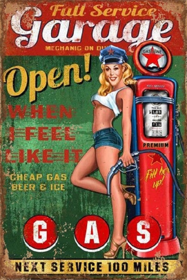 PF Garage open 20x30 cm-es retro dekor fémtábla