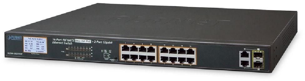 PLANET FGSW-1822VHP 19" 16port 10/100Mbps 2xSFP nem menedzselhető PoE switch