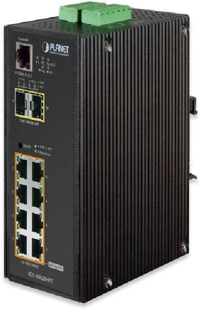 PLANET IGS-10020HPT DIN sínre szerelhető 8port GbE LAN menedzselhető ipari PoE switch