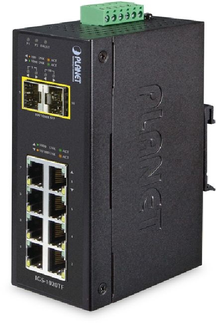 PLANET IGS-1020TF DIN sínre szerelhető 8port GbE LAN 2xSFP menedzselhető ipari switch