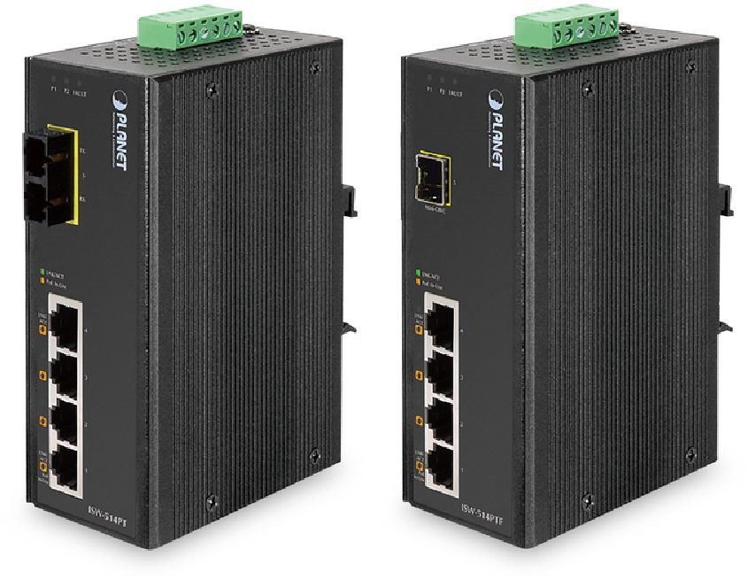 PLANET ISW-504PT DIN sínre szerelhető 5port 10/100Mbps nem menedzselhető ipari PoE switch