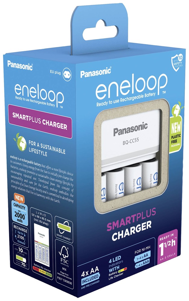 Panasonic Eneloop K-KJ55MCD40E AA 2000mAh gyors akkutöltő +4xAA akku