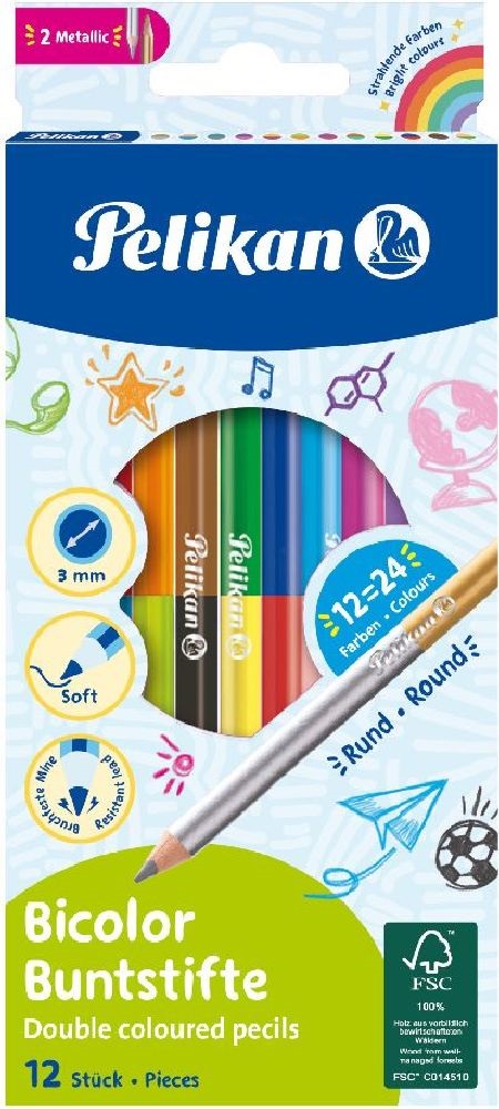 Pelikan Bicolor 12 db ceruzában 24 szín színesceruza készlet